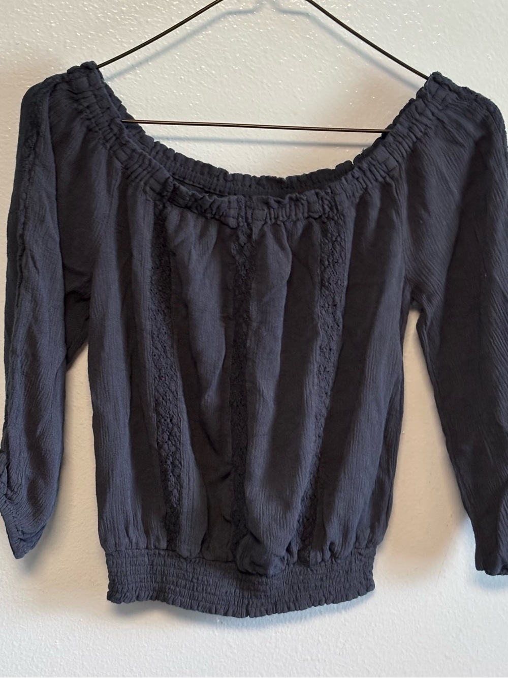 Aeropostale Navy Off-Shoulder Smocked Hem Blouse